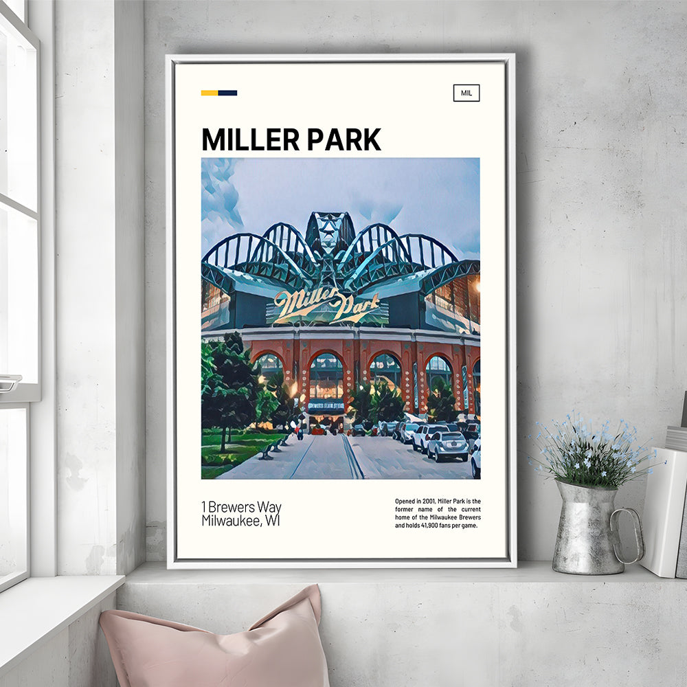 Miller Park Print, Milwaukee Brewers Stadium Canvas Art, Man Cave Gift, Floating Framed Canvas Print Wall Art
