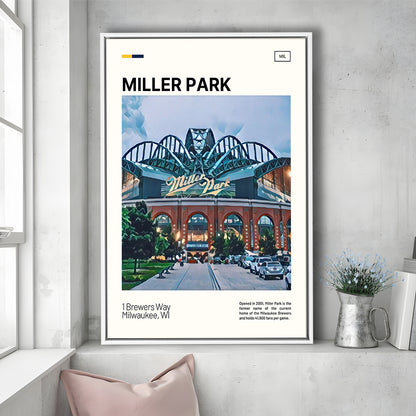 Miller Park Print, Milwaukee Brewers Stadium Canvas Art, Man Cave Gift, Floating Framed Canvas Print Wall Art