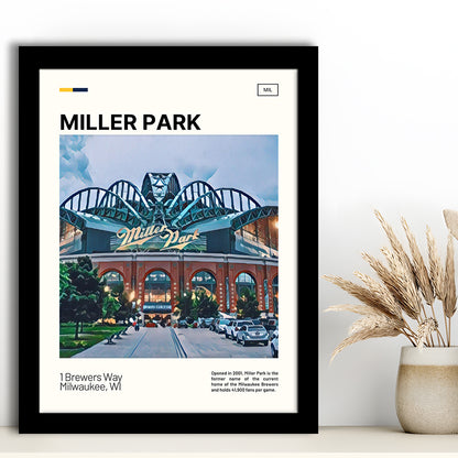 Miller Park Print, Milwaukee Brewers Stadium Art, Gifts for him, Sport Art, Framed Art Print Wall Decor