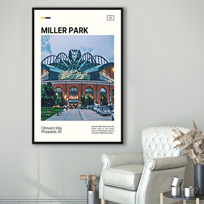 Miller Park Print, Milwaukee Brewers Stadium Canvas Art, Man Cave Gift, Floating Framed Canvas Print Wall Art