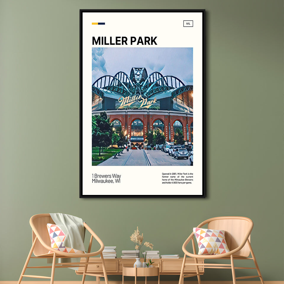 Miller Park Print, Milwaukee Brewers Stadium Canvas Art, Man Cave Gift, Floating Framed Canvas Print Wall Art