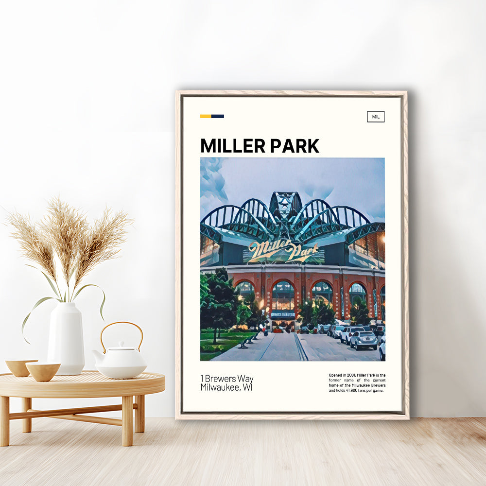 Miller Park Print, Milwaukee Brewers Stadium Canvas Art, Man Cave Gift, Floating Framed Canvas Print Wall Art