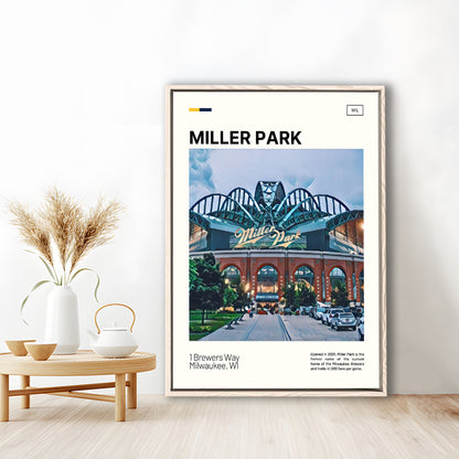 Miller Park Print, Milwaukee Brewers Stadium Canvas Art, Man Cave Gift, Floating Framed Canvas Print Wall Art