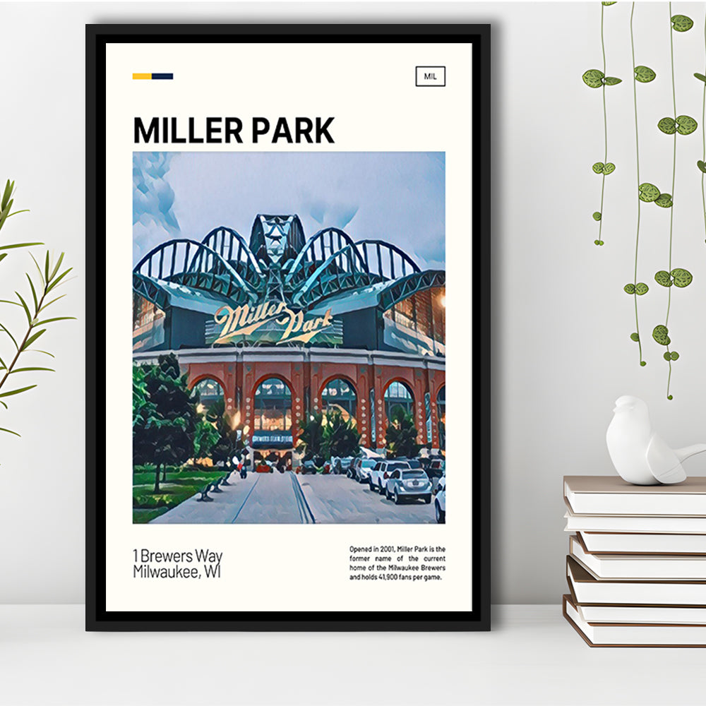 Miller Park Print, Milwaukee Brewers Stadium Canvas Art, Man Cave Gift, Floating Framed Canvas Print Wall Art
