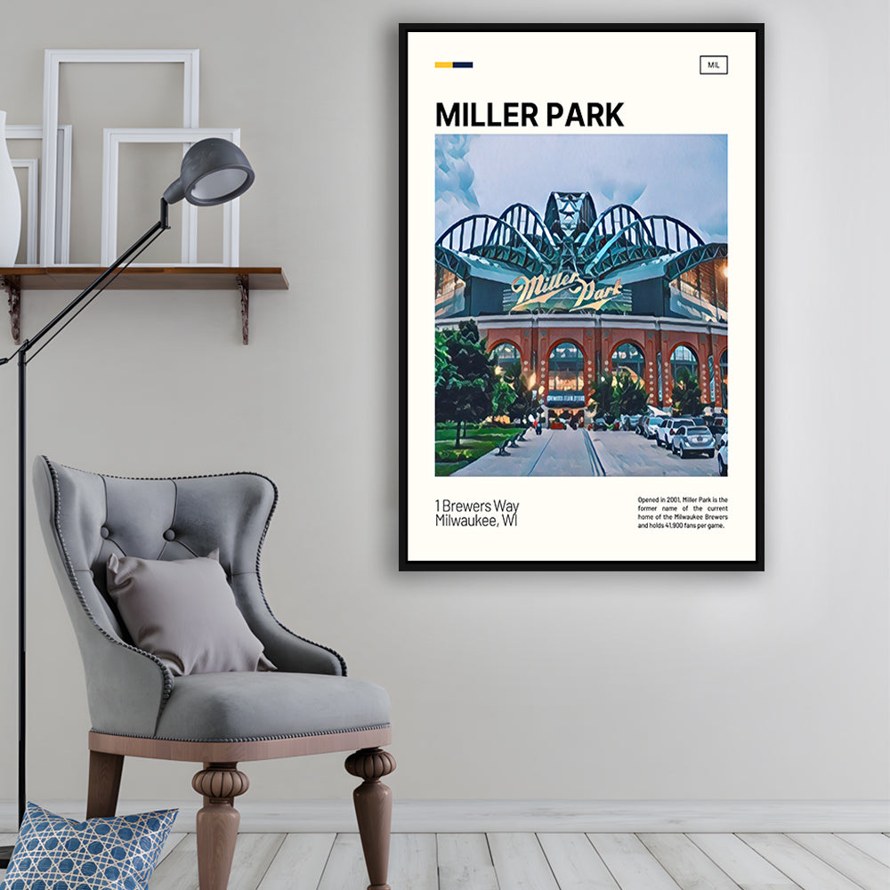 Miller Park Print, Milwaukee Brewers Stadium Canvas Art, Man Cave Gift, Floating Framed Canvas Print Wall Art