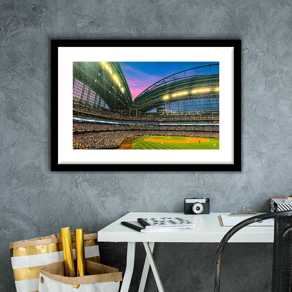 Miller Park Stadium, Stadium Canvas, Sport Art, Gift for him, White Border Framed Art Print Wall Decor