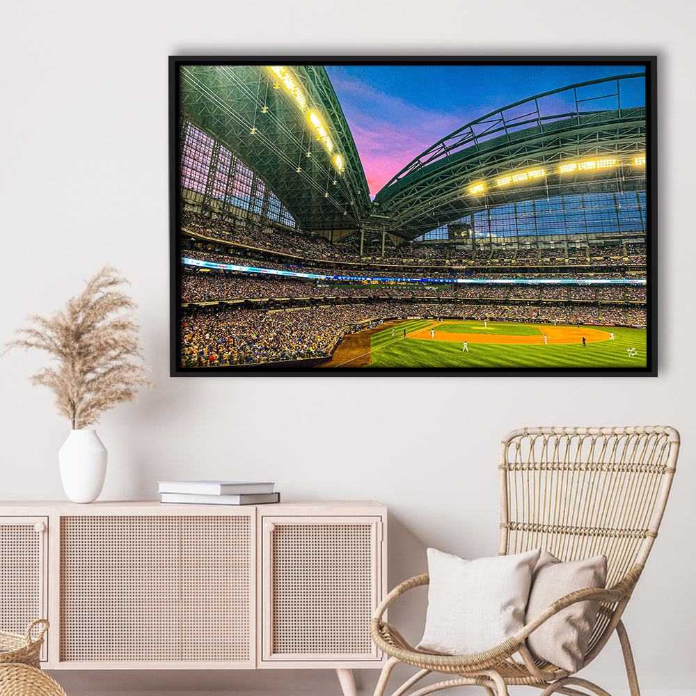 Miller Park Stadium, Stadium Canvas, Sport Art, Framed Canvas Print Wall Art, Floating Frame