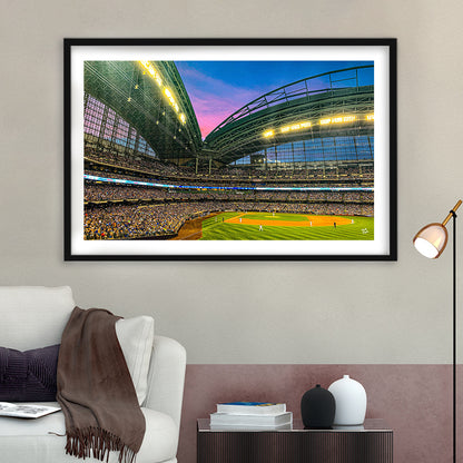Miller Park Stadium, Stadium Canvas, Sport Art, Gift for him, White Border Framed Art Print Wall Decor