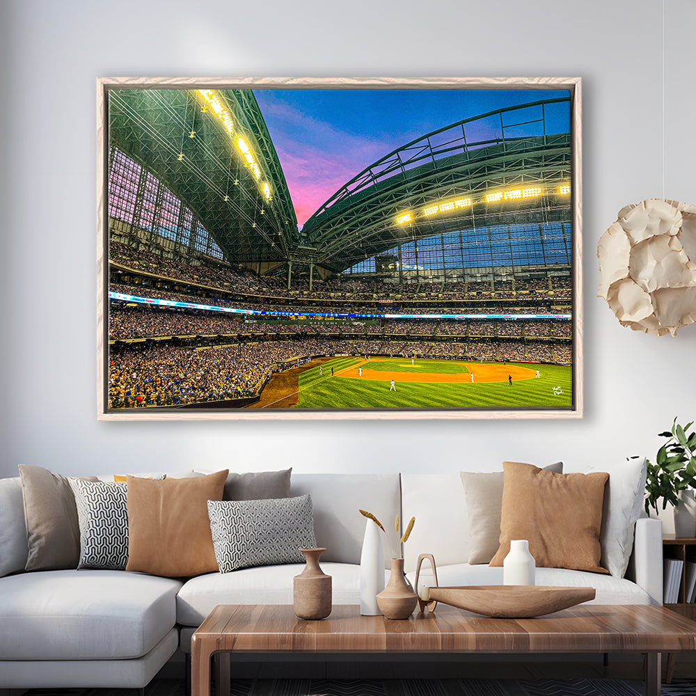 Miller Park Stadium, Stadium Canvas, Sport Art, Framed Canvas Print Wall Art, Floating Frame