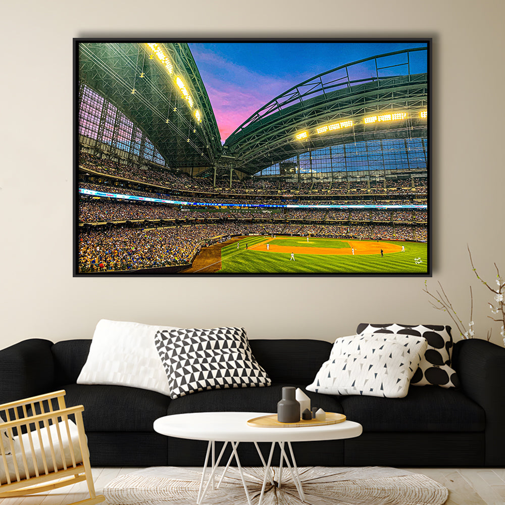 Miller Park Stadium, Stadium Canvas, Sport Art, Framed Canvas Print Wall Art, Floating Frame