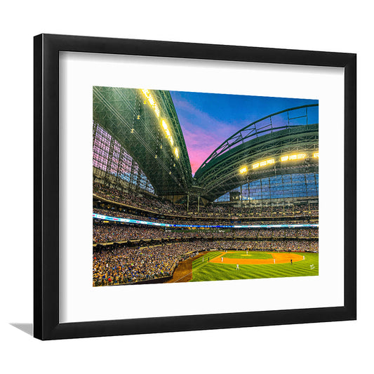 Miller Park Stadium, Stadium Canvas, Sport Art, Gift for him, White Border Framed Art Print Wall Decor