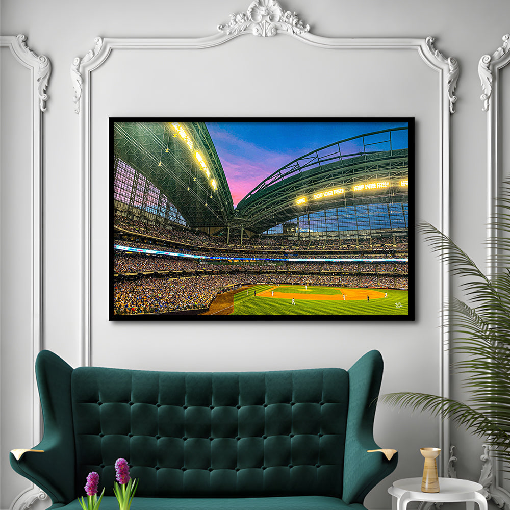 Miller Park Stadium, Stadium Canvas, Sport Art, Gift for him, Framed Art Print Wall Decor, Picture Framed