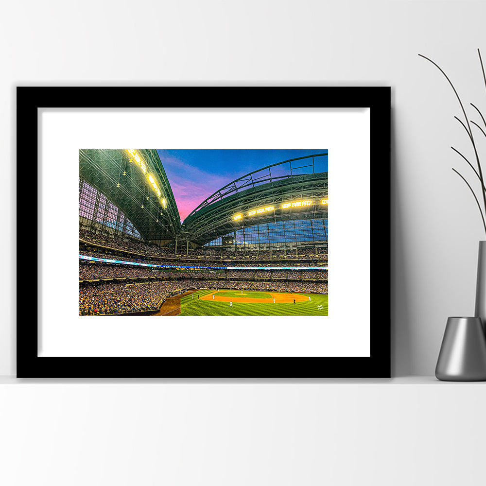 Miller Park Stadium, Stadium Canvas, Sport Art, Gift for him, White Border Framed Art Print Wall Decor