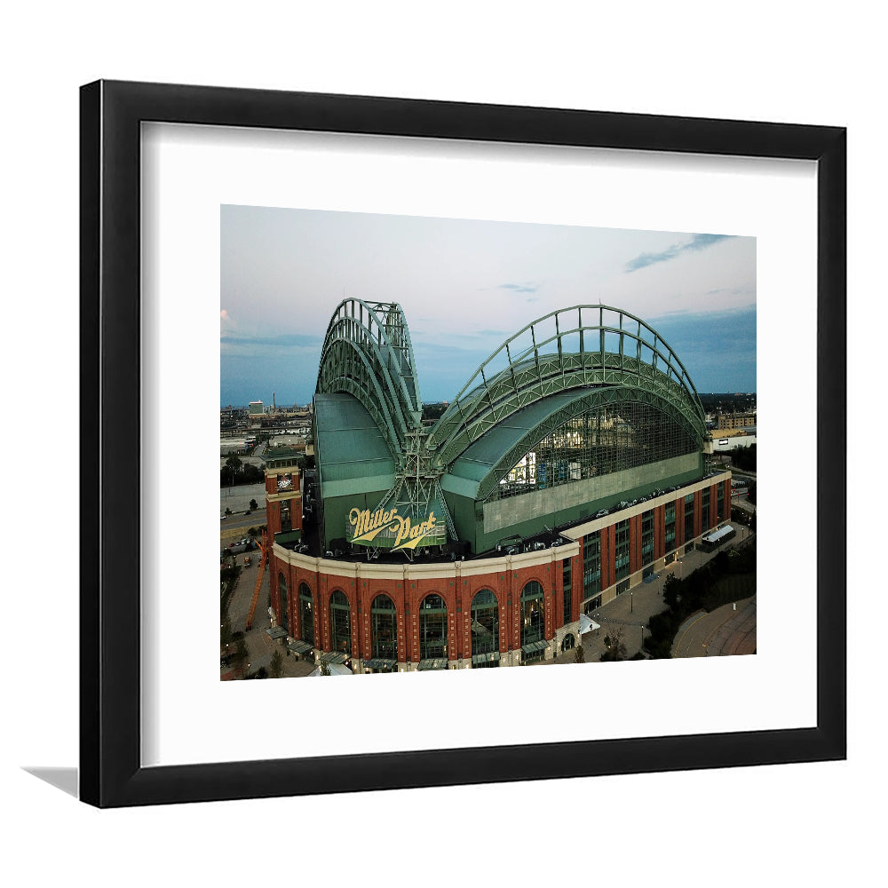 Miller Park Stadium in Milwaukee, Stadium Canvas, Sport Art, Gift for him, White Border Framed Art Print Wall Decor