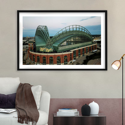 Miller Park Stadium in Milwaukee, Stadium Canvas, Sport Art, Gift for him, White Border Framed Art Print Wall Decor