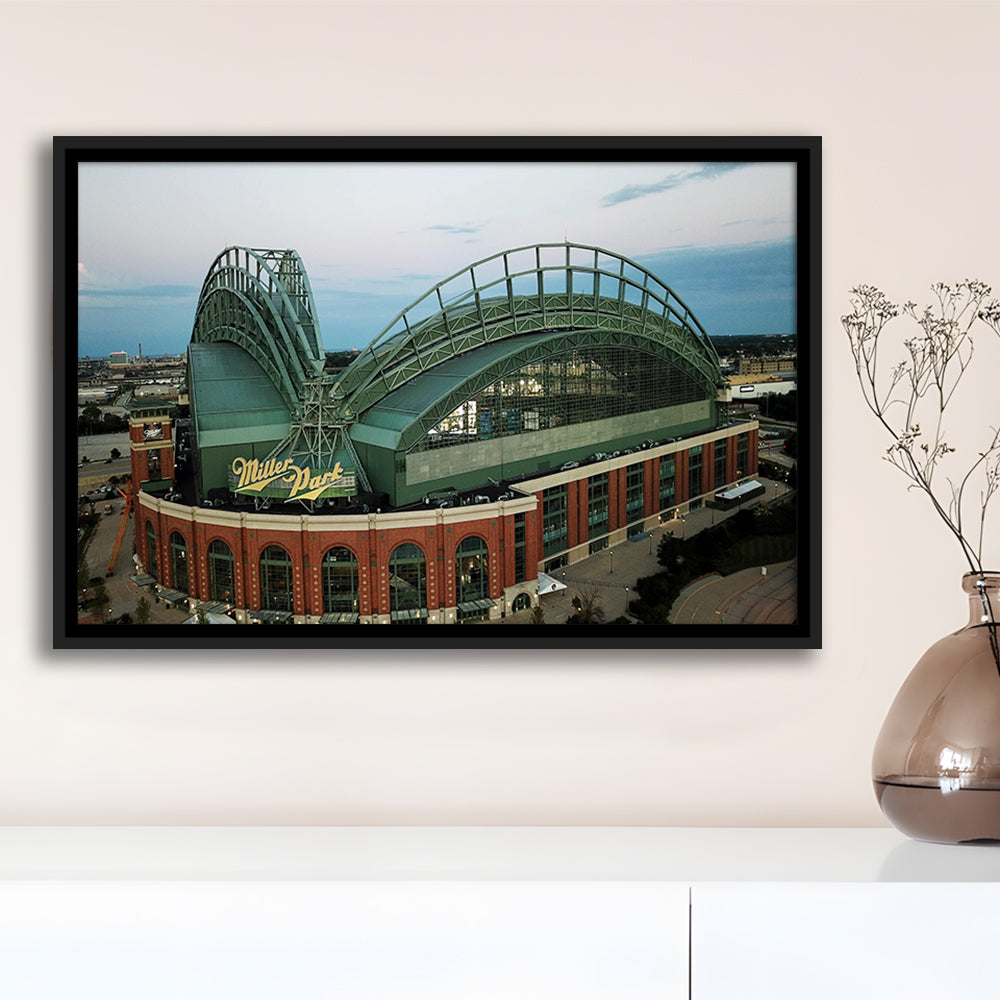 Miller Park Stadium in Milwaukee, Stadium Canvas, Sport Art, Framed Canvas Print Wall Art, Floating Frame