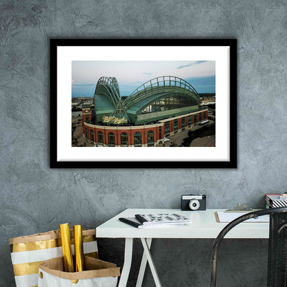 Miller Park Stadium in Milwaukee, Stadium Canvas, Sport Art, Gift for him, White Border Framed Art Print Wall Decor