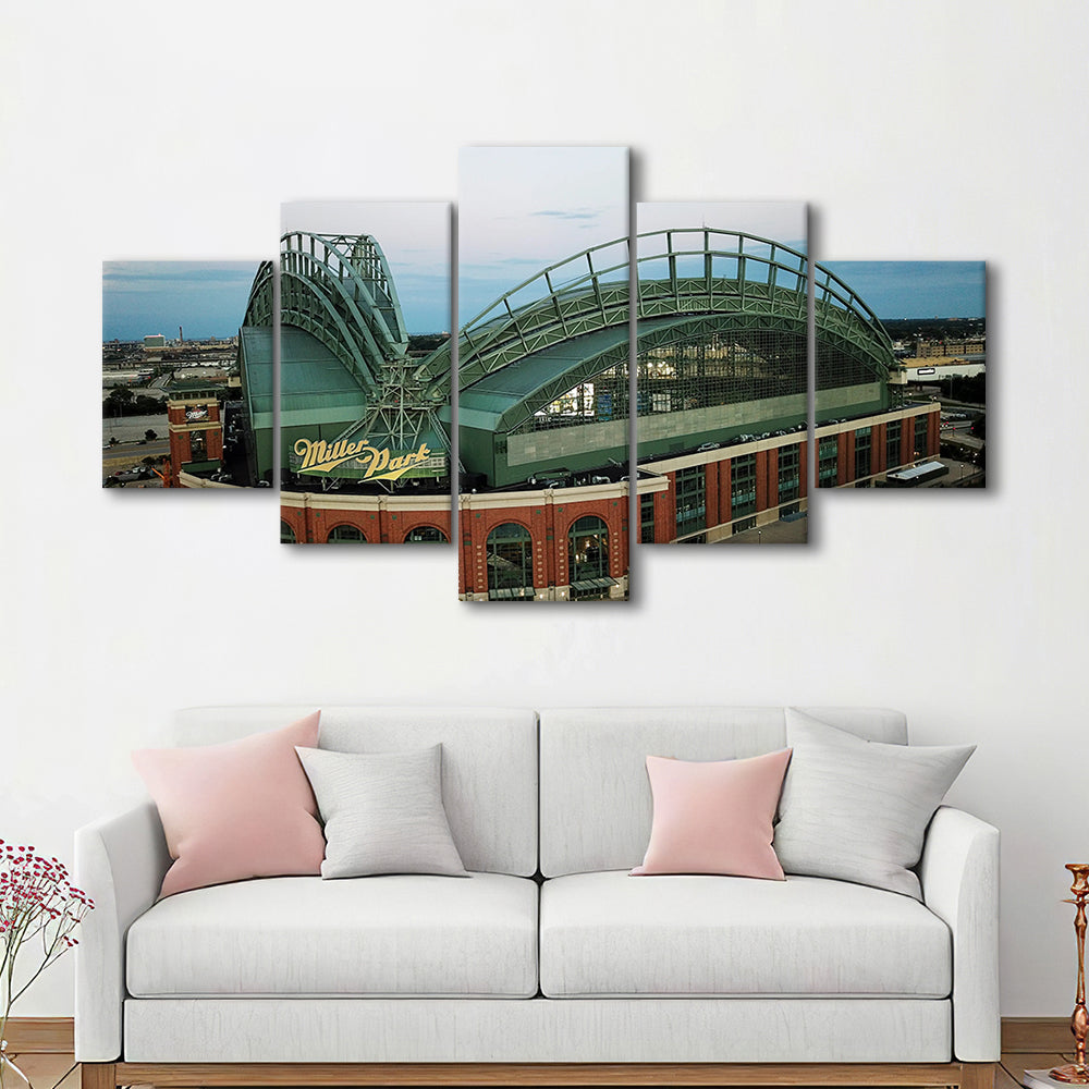 Miller Park Stadium in Milwaukee, Stadium Canvas, Sport Art, Gift for him, 5 Panel, Large Canvas, Canvas Print Wall Art