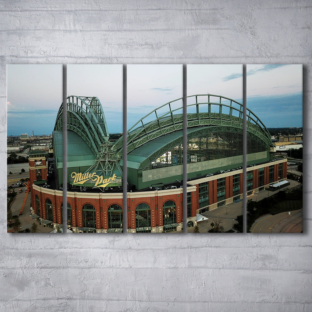 Miller Park Stadium in Milwaukee, Stadium Canvas, Sport Art, 5 Panel B, Extra Large Canvas, Canvas Print Wall Art