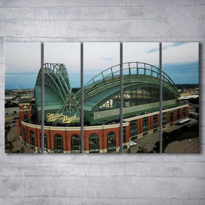 Miller Park Stadium in Milwaukee, Stadium Canvas, Sport Art, 5 Panel B, Extra Large Canvas, Canvas Print Wall Art