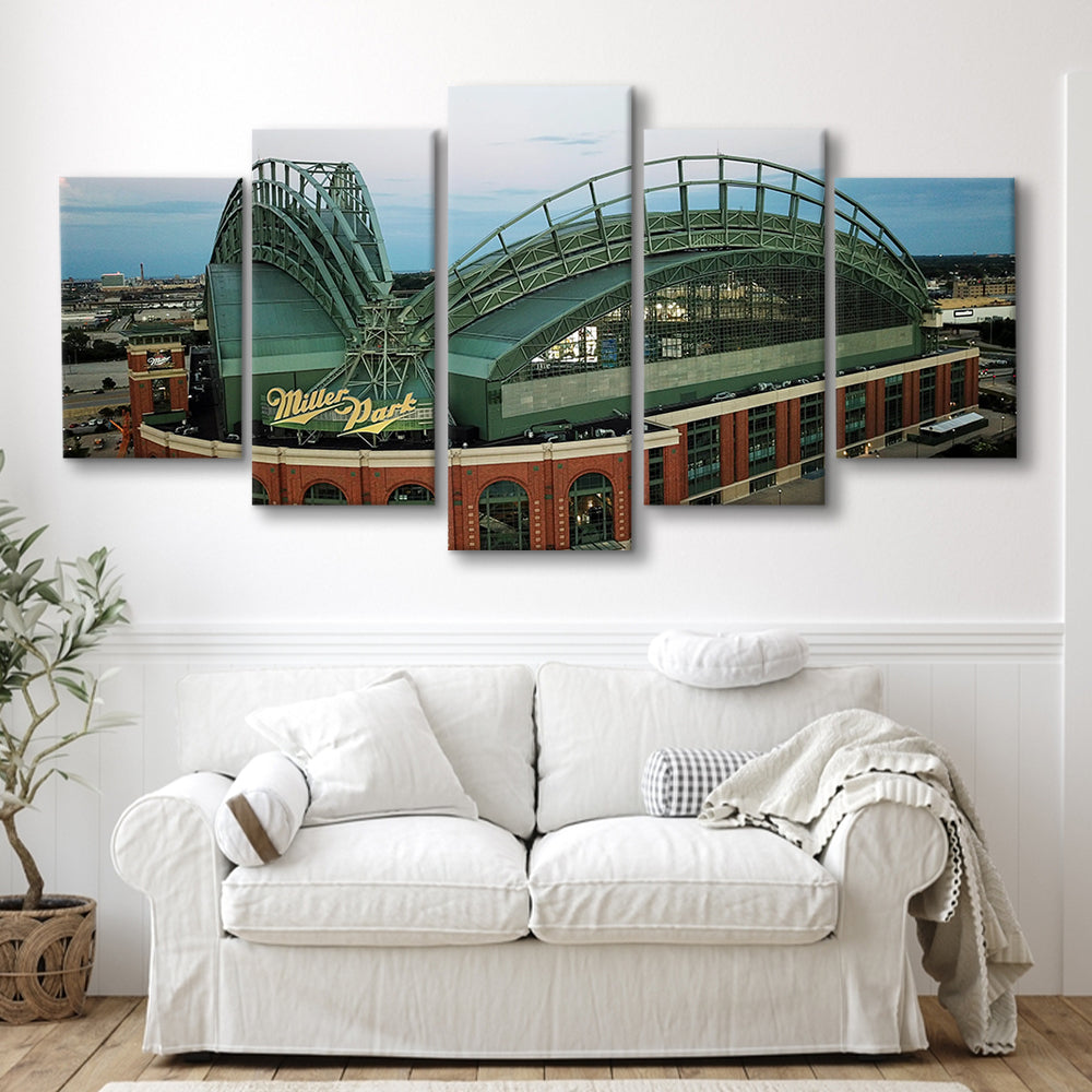 Miller Park Stadium in Milwaukee, Stadium Canvas, Sport Art, Gift for him, 5 Panel, Large Canvas, Canvas Print Wall Art