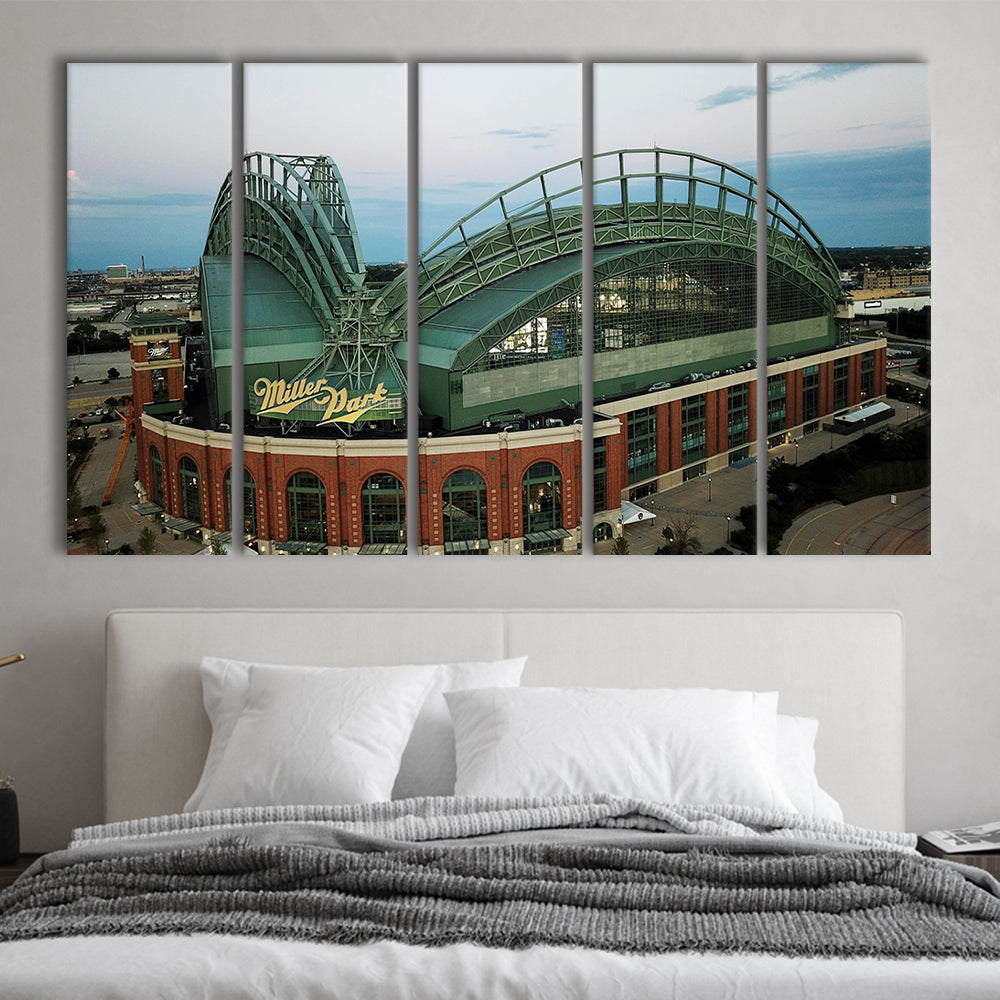 Miller Park Stadium in Milwaukee, Stadium Canvas, Sport Art, 5 Panel B, Extra Large Canvas, Canvas Print Wall Art
