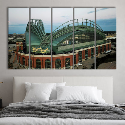 Miller Park Stadium in Milwaukee, Stadium Canvas, Sport Art, 5 Panel B, Extra Large Canvas, Canvas Print Wall Art