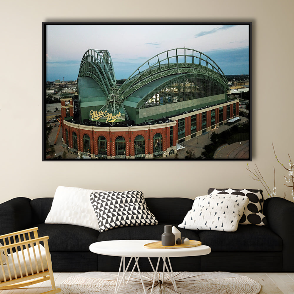 Miller Park Stadium in Milwaukee, Stadium Canvas, Sport Art, Framed Canvas Print Wall Art, Floating Frame