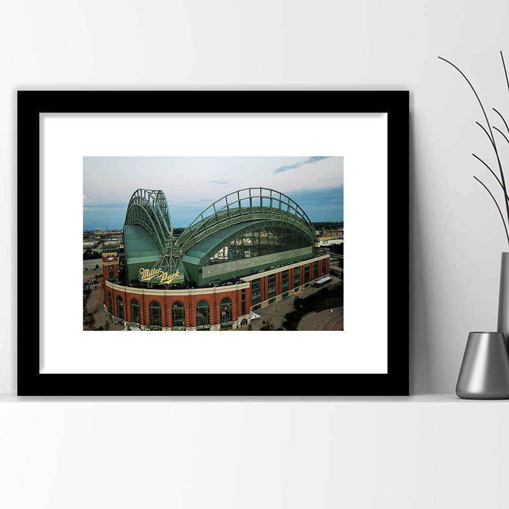 Miller Park Stadium in Milwaukee, Stadium Canvas, Sport Art, Gift for him, White Border Framed Art Print Wall Decor