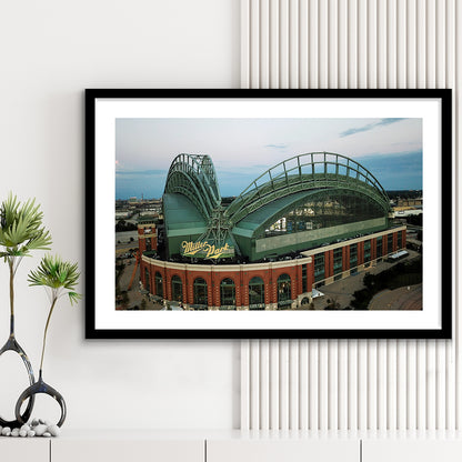 Miller Park Stadium in Milwaukee, Stadium Canvas, Sport Art, Gift for him, White Border Framed Art Print Wall Decor