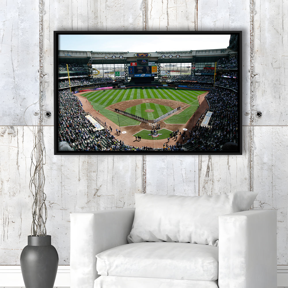 Miller Park at Bleacher View, Stadium Canvas, Sport Art, Framed Canvas Print Wall Art, Floating Frame