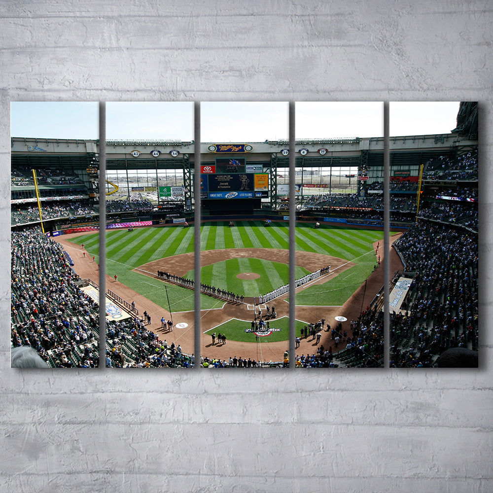 Miller Park at Bleacher View, Stadium Canvas, Sport Art, 5 Panel B, Extra Large Canvas, Canvas Print Wall Art