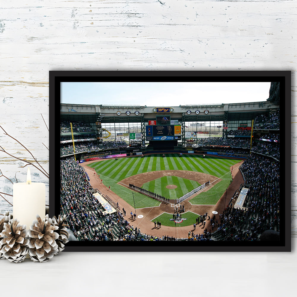 Miller Park at Bleacher View, Stadium Canvas, Sport Art, Framed Canvas Print Wall Art, Floating Frame