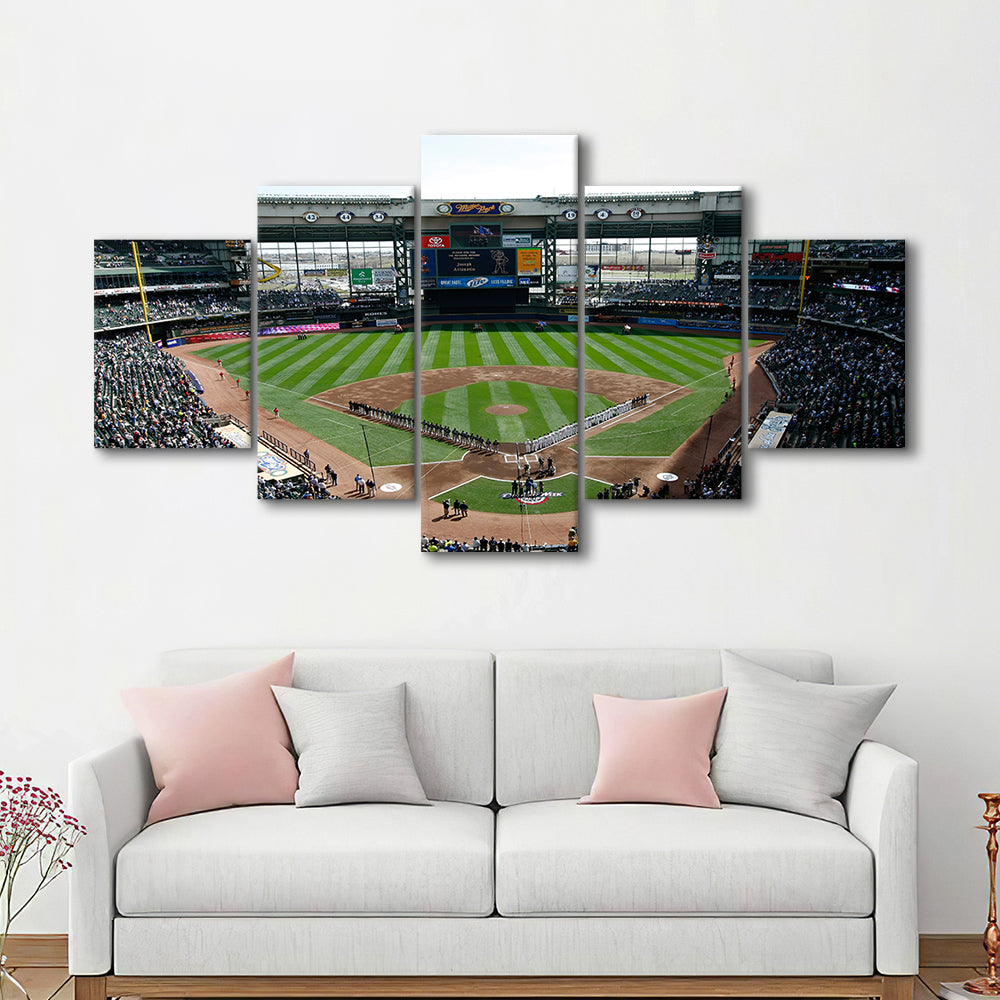 Miller Park at Bleacher View, Stadium Canvas, Sport Art, Gift for him, 5 Panel, Large Canvas, Canvas Print Wall Art