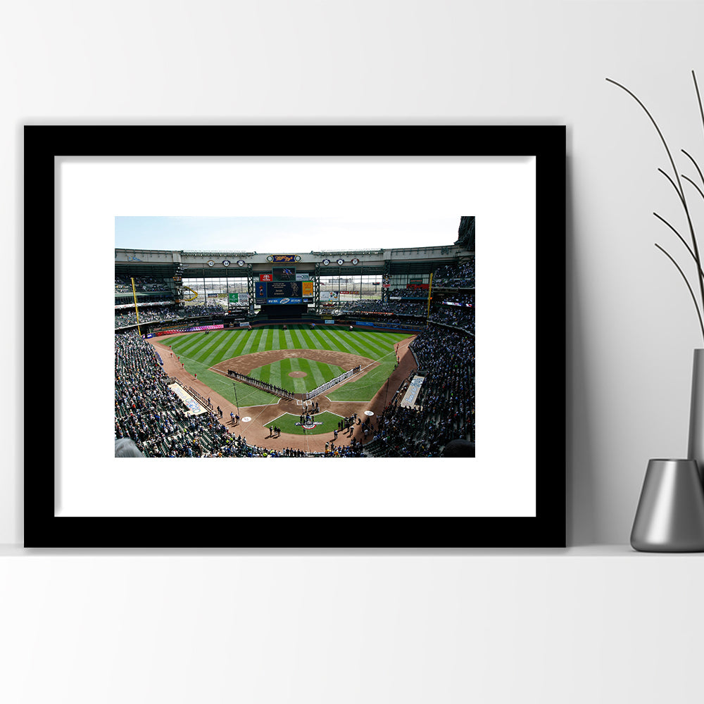 Miller Park at Bleacher View, Stadium Canvas, Sport Art, Gift for him, White Border Framed Art Print Wall Decor