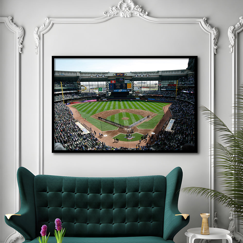 Miller Park at Bleacher View, Stadium Canvas, Sport Art, Gift for him, Framed Art Print Wall Decor, Picture Framed