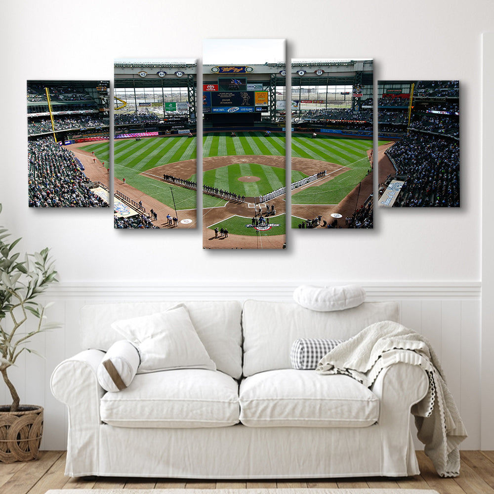 Miller Park at Bleacher View, Stadium Canvas, Sport Art, Gift for him, 5 Panel, Large Canvas, Canvas Print Wall Art