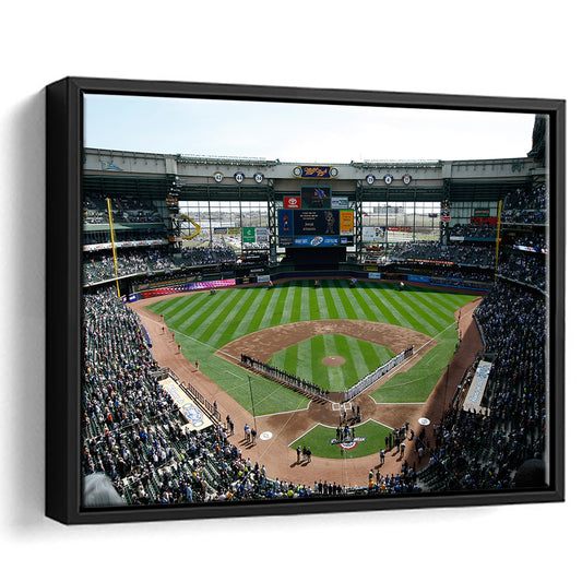 Miller Park at Bleacher View, Stadium Canvas, Sport Art, Framed Canvas Print Wall Art, Floating Frame