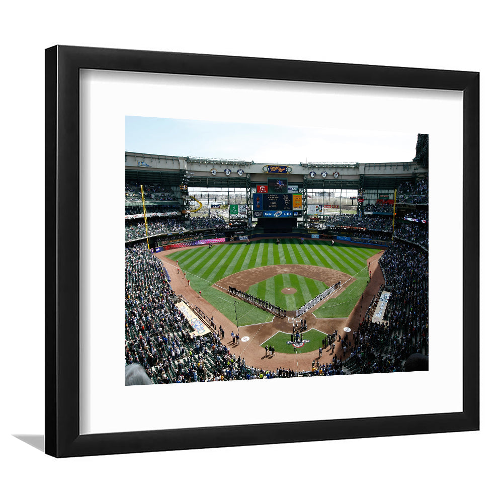 Miller Park at Bleacher View, Stadium Canvas, Sport Art, Gift for him, White Border Framed Art Print Wall Decor