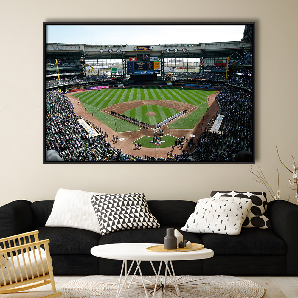 Miller Park at Bleacher View, Stadium Canvas, Sport Art, Framed Canvas Print Wall Art, Floating Frame