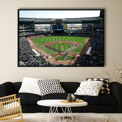 Miller Park at Bleacher View, Stadium Canvas, Sport Art, Framed Canvas Print Wall Art, Floating Frame