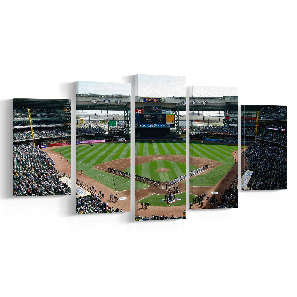 Miller Park at Bleacher View, Stadium Canvas, Sport Art, Gift for him, 5 Panel, Large Canvas, Canvas Print Wall Art