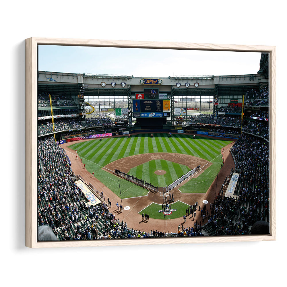 Miller Park at Bleacher View, Stadium Canvas, Sport Art, Framed Canvas Print Wall Art, Floating Frame
