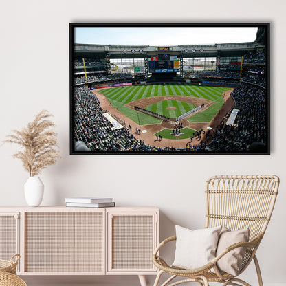 Miller Park at Bleacher View, Stadium Canvas, Sport Art, Framed Canvas Print Wall Art, Floating Frame