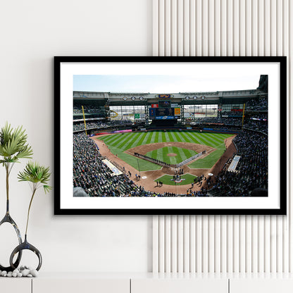 Miller Park at Bleacher View, Stadium Canvas, Sport Art, Gift for him, White Border Framed Art Print Wall Decor