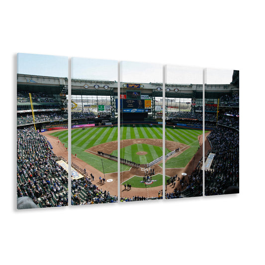 Miller Park at Bleacher View, Stadium Canvas, Sport Art, 5 Panel B, Extra Large Canvas, Canvas Print Wall Art
