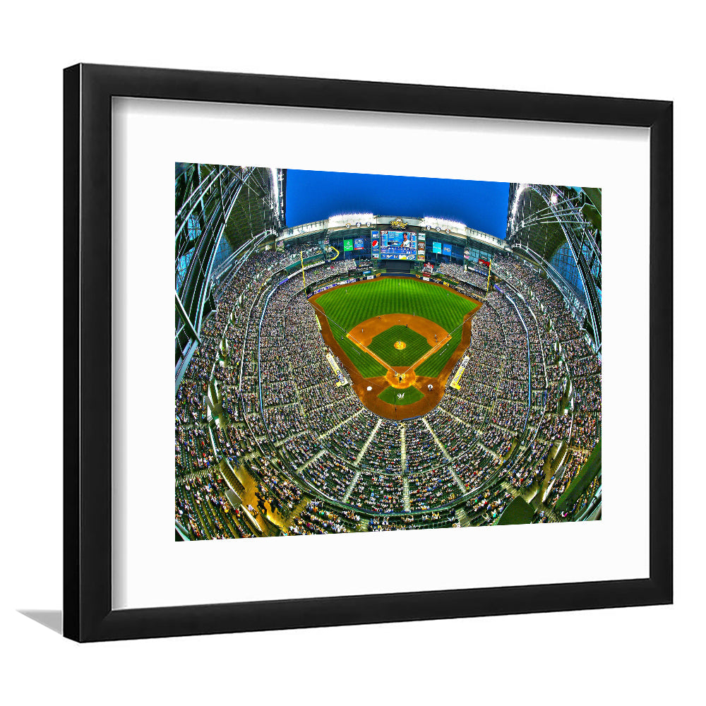 Miller Park in Wisconsin, Stadium Canvas, Sport Art, Gift for him, White Border Framed Art Print Wall Decor