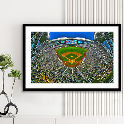 Miller Park in Wisconsin, Stadium Canvas, Sport Art, Gift for him, White Border Framed Art Print Wall Decor
