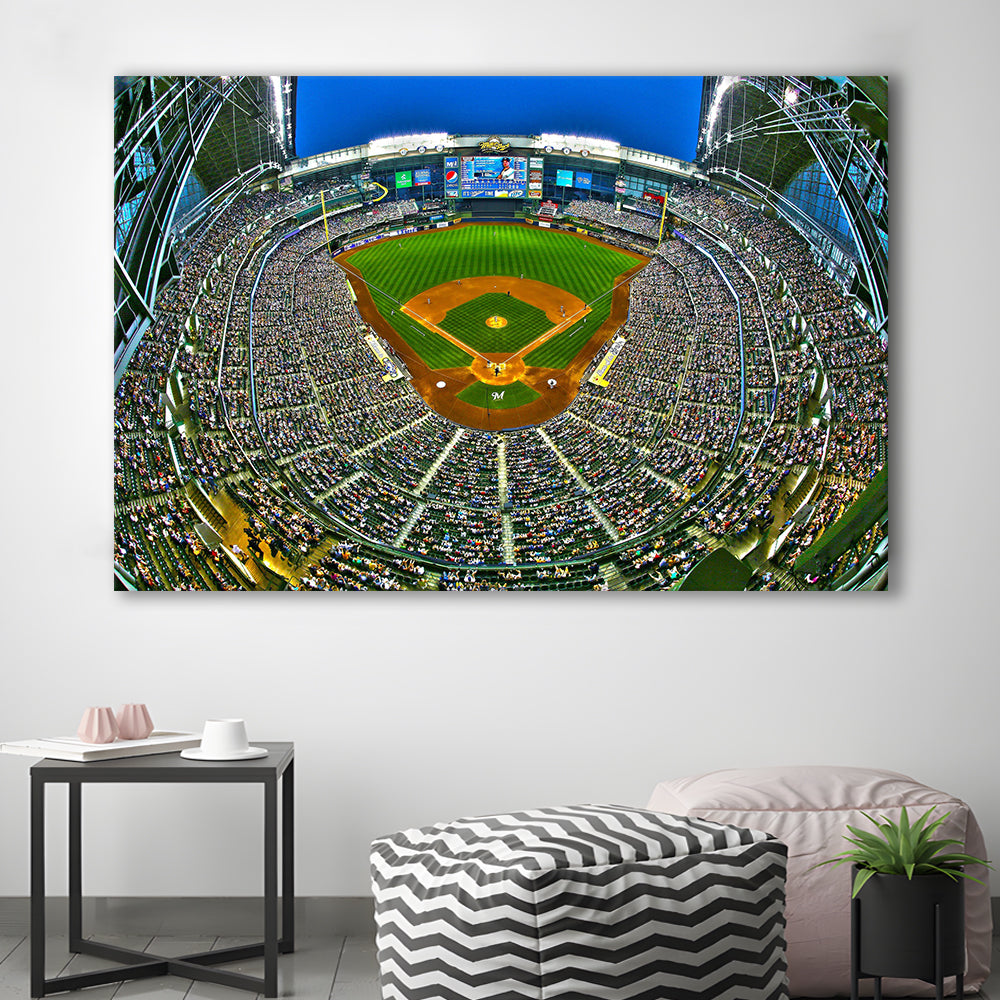 Miller Park in Wisconsin, Stadium Canvas, Sport Art, Gift for him, Man Cave Decor, Art Print, Canvas Print Wall Art