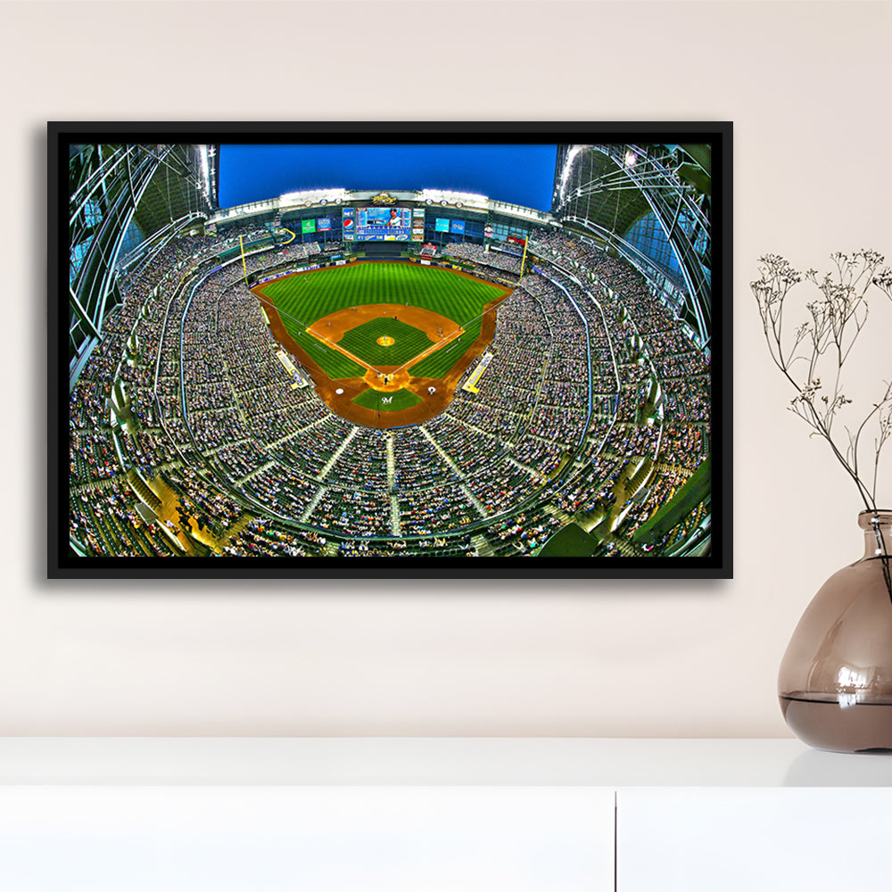 Miller Park in Wisconsin, Stadium Canvas, Sport Art, Framed Canvas Print Wall Art, Floating Frame